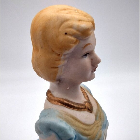 Vintage Porcelain Lady Figurine Bell Blue Dress Roses Slipper Clapper 1978 - Picture 8 of 11